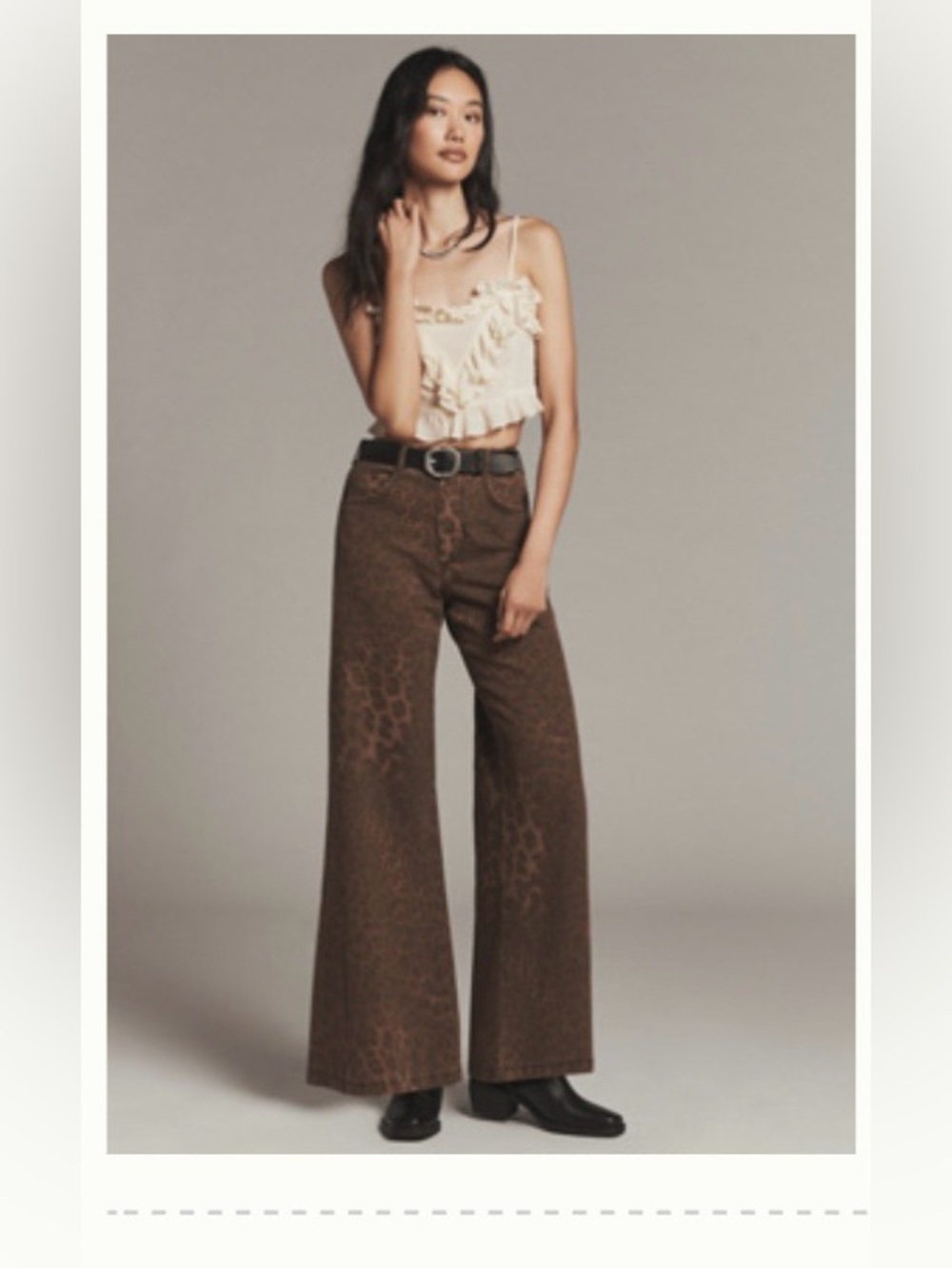 ADI Leopard Mid-Rise Wide Flare Denim by Pilcro